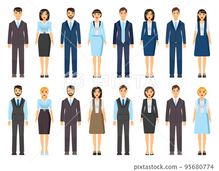 Set of cartoon office workers wearing office cloth, businesswoman and businessman collection, icons Set of cartoon office workers wearing office cloth, businesswoman and businessman collection, icons 95680774
