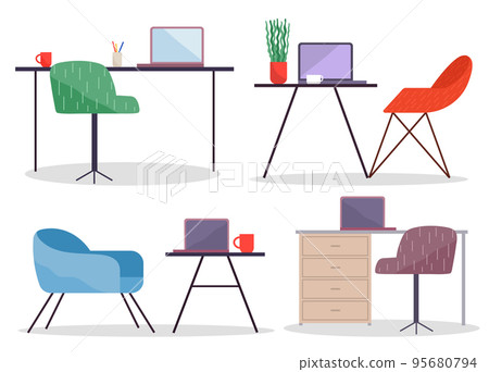 Workplace collection, wireless laptop at table and comfortable chair, place for work in office 95680794