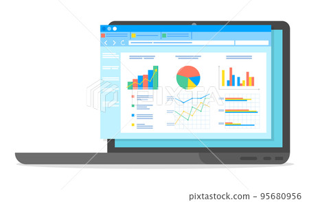 Table software computer screen with financial accounting data, database analytical business report 95680956