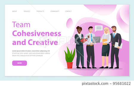 Team cohesiveness and creative website. Teamwork and collective work for the result landing page Team cohesiveness and creative website. Teamwork and collective work for the result landing page 95681022