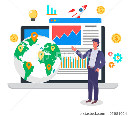 World performance business concept. Template of continental world map infographics template World performance business concept. Template of continental world map infographics template 95681024