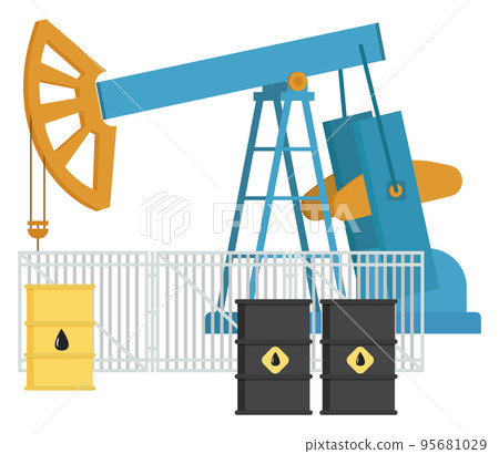 Oil industry equipment, Pumpjack and oil barrels, Overground drive for a reciprocating piston pump 95681029