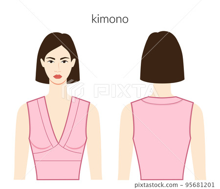 Kimono neckline clothes character beautiful lady in pink top, shirt, dress technical fashion illustration fitted body Kimono neckline clothes character beautiful lady in pink top, shirt, dress technical fashion illustration fitted body 95681201