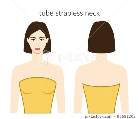 Tube neckline strapless clothes character beautiful lady in yellow top, shirt, dress technical fashion illustration Tube neckline strapless clothes character beautiful lady in yellow top, shirt, dress technical fashion illustration 95681202
