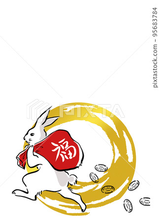 A rabbit holding a lucky bag Postcard size without Norito 95683784