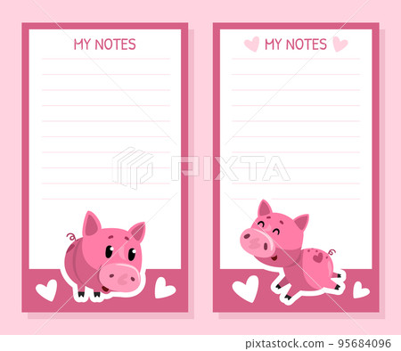 Notes and Wishes Page with Funny Pink Pig Character Vector Template Notes and Wishes Page with Funny Pink Pig Character Vector Template 95684096
