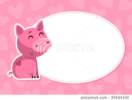 Empty Oval Space with Funny Pink Pig Character Vector Template Empty Oval Space with Funny Pink Pig Character Vector Template 95684100