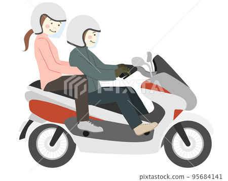 一個男人和一個女人騎著摩托車（踏板車） 95684141
