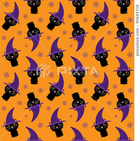Vector seamless pattern of cat with witch hat Vector seamless pattern of cat with witch hat 95684338