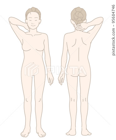 A simple full-body figure of a naked woman with her arms raised (front and back set) A simple full-body figure of a naked woman with her arms raised (front and back set) 95684746