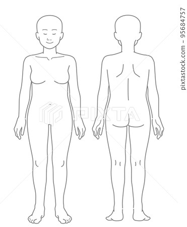 [No hair] Naked full body illustration of a chubby woman (front and back set) 95684757