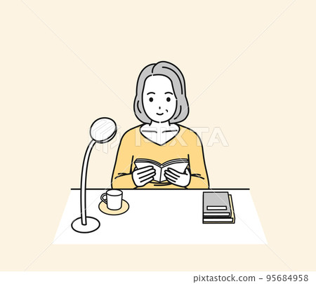 讀一本書的中年婦女的插圖 閱讀和學習 95684958