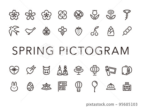 簡單的春天主題象形圖圖標 95685103
