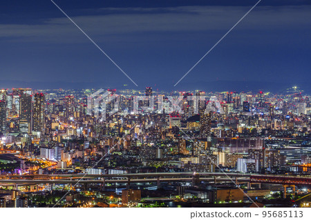 Wonderful night view from the observatory of the Osaka Prefectural Government Sakishima Building Osaka city area 95685113