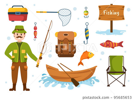 Fishing Shop Selling Various Fishery Equipment, Bait, Fish Catching Accessories or Items on Flat Cartoon Hand Drawn Templates Illustration Fishing Shop Selling Various Fishery Equipment, Bait, Fish Catching Accessories or Items on Flat Cartoon Hand Drawn Templates Illustration 95685653