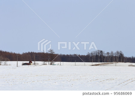 Hokkaido, Tokachi region, scenery with a ranch (winter) 95686069