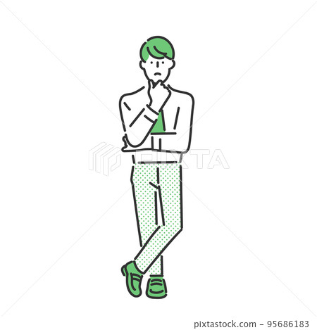 Illustration material of a male business person who takes a pose to think with his arms folded 95686183