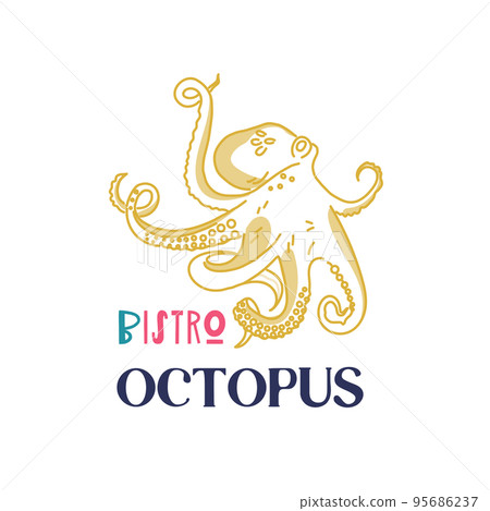 Logo template with octopus for fish restaurant or bistro on white background Logo template with octopus for fish restaurant or bistro on white background 95686237