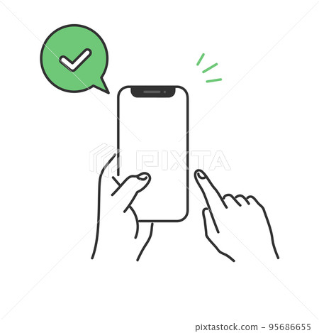 手持智能手機並操作它的圖像插圖材料 手持智能手機並操作它的圖像插圖材料 95686655