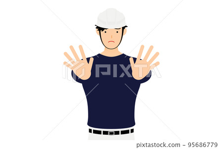 木匠男姿勢，“不！”“禁止！”雙手向前伸出 95686779