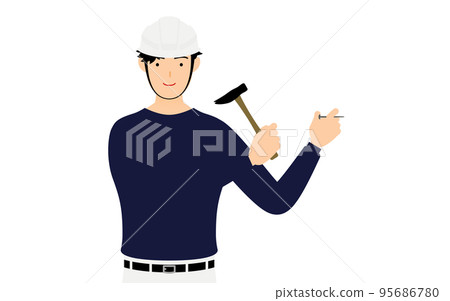 木匠擺姿勢，釘在牆上 95686780