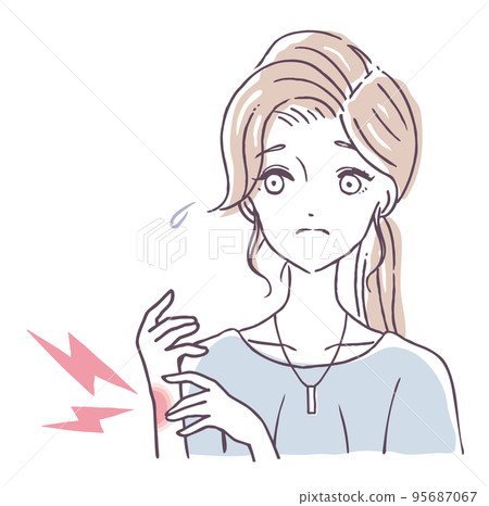 A woman suffering from tendonitis A woman whose arm is swollen due to inflammation A person whose hand hurts Illustration material A woman suffering from tendonitis A woman whose arm is swollen due to inflammation A person whose hand hurts Illustration material 95687067
