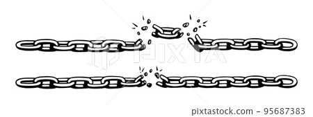 Broken chain with shatters as symbol of strength and freedom. Sketch of metal chains. Vector illustration 95687383