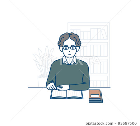 一個年輕人，大學生在圖書館讀書的插圖 95687500