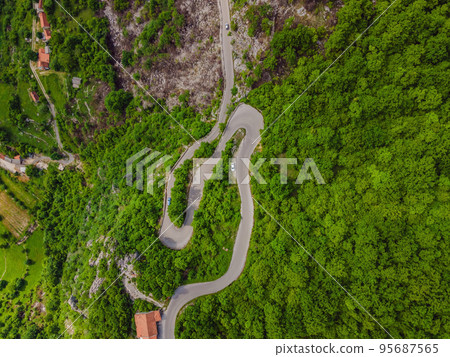 Aerial view on the serpentine in Montenegro 95687565