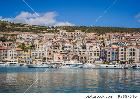 Architecture and luxury yachts in Lustica Bay, Montenegro. Travel around Montenegro concept. Go Everywhere Architecture and luxury yachts in Lustica Bay, Montenegro. Travel around Montenegro concept. Go Everywhere 95687580