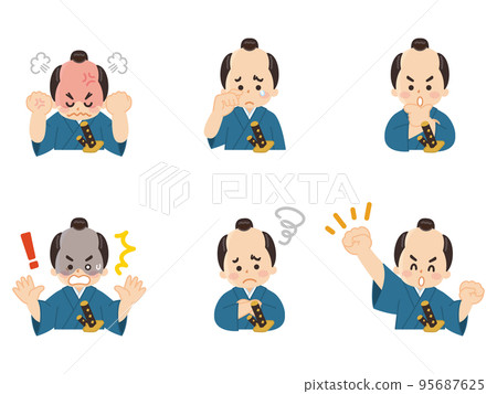 帶頂髻的武士武士武士面部表情圖案套裝 95687625