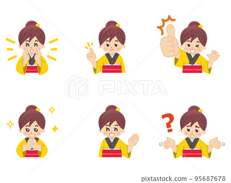 一個穿著和服小鎮女孩表情圖案套裝的女人 一個穿著和服小鎮女孩表情圖案套裝的女人 95687678