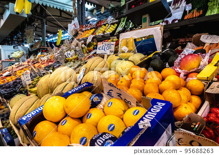Fresh fruit and vegetables for sale in a balcony at the market Fresh fruit and vegetables for sale in a balcony at the market 95688263