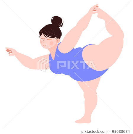 plump girl is engaged in yoga, asanas, posture. Vector illustration 95688684