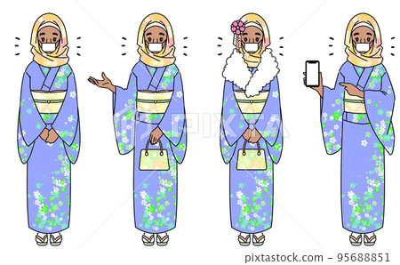 一組戴著面具的和服的穆斯林婦女 95688851