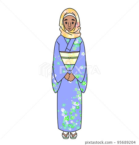 一個穿著和服微笑問候的女人沒有面具 95689204