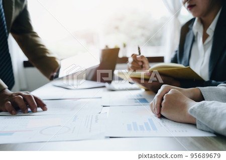 Asian entrepreneurs and business people meeting in a conference room in business planning, financial budget and investment risk assessment to analyze customer groups to increase company growth. 95689679
