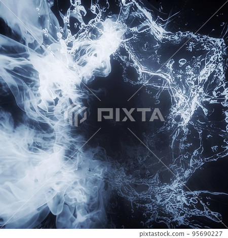 在黑暗中旋轉的煙霧和水的 3d 插圖 95690227