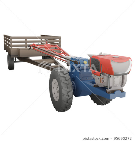 3D render thailand tractor hand control and trailer right side and front to rear view. png illustration. 95690272