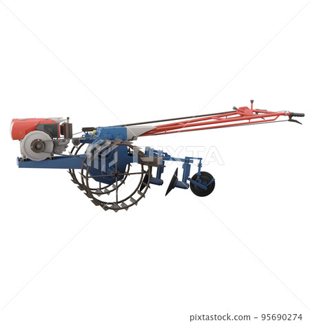 3D render thailand tractor hand control with steel wheels and two pull accessaries side view.png illustration. 95690274