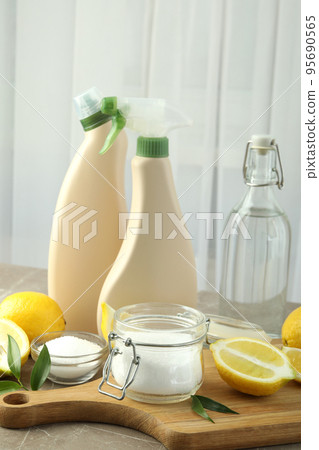Concept of household cleaners with lemon acid 95690565