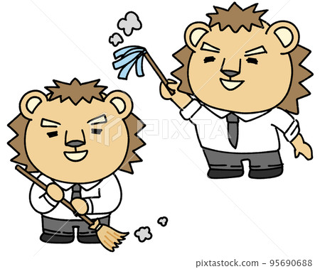A lion character cleaning the company 95690688