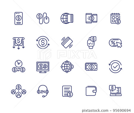 Payments, online banking and money line icons set 95690694