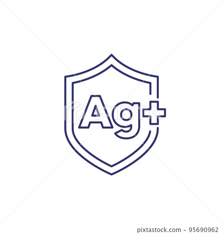 Silver ions and antibacterial protection line icon Silver ions and antibacterial protection line icon 95690962