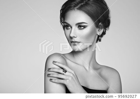 Portrait Beautiful Woman with Jewelry Portrait Beautiful Woman with Jewelry 95692027