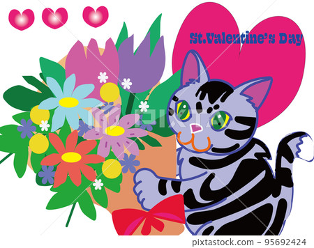 貓情人節和花束 95692424