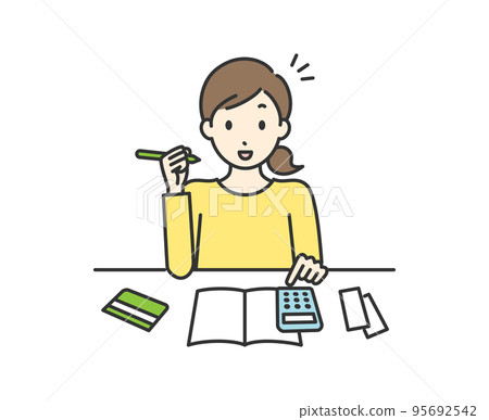Illustration of a woman who is inspired while keeping a household account book Illustration of a woman who is inspired while keeping a household account book 95692542