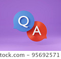 3d Speech bubble with q and a letters, questions and answers, faq chat. 3d rendering. Support and help concept rendering. 95692571