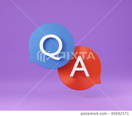 3d Speech bubble with q and a letters, questions and answers, faq chat. 3d rendering. Support and help concept rendering. 3d Speech bubble with q and a letters, questions and answers, faq chat. 3d rendering. Support and help concept rendering. 95692571