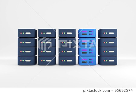 Data servers 3d illustration, Five modern servers image for cloud storage and digital service. Data servers 3d illustration, Five modern servers image for cloud storage and digital service. 95692574